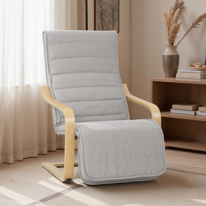 Poltrona de Sala de Estar com Apoio para os Pés Ajustáveis Poltrona para Dormitório Estofada em Tecido com Estrutura de Madeira Carga 120 kg para Escritório Estúdio 66,5x94x100 cm Cinza Claro