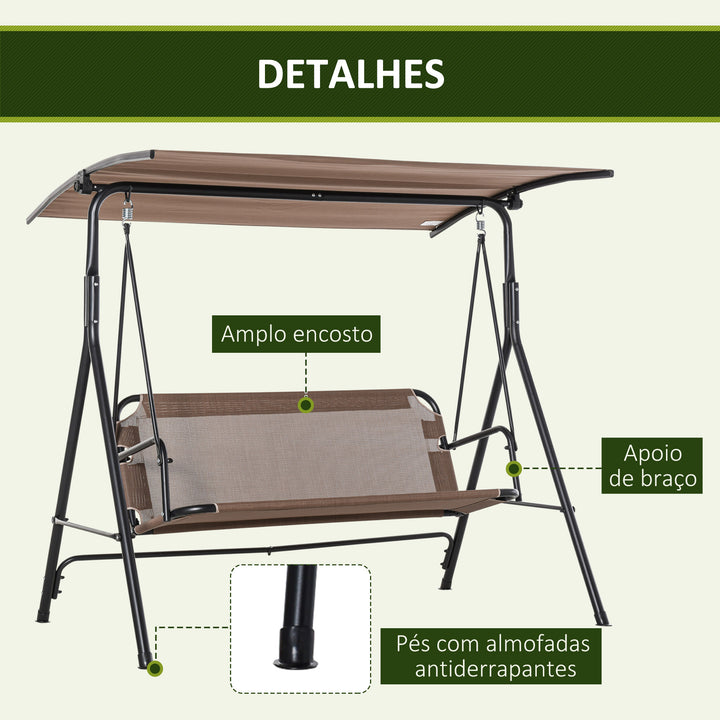 Balanço de jardim de 2 lugares com guarda-sol Telhado com ângulo ajustável para Terraço Varanda Carga 200 kg 172x110x155 cm Marrom