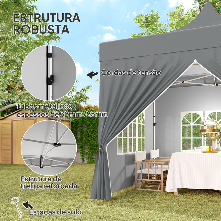 Tenda Dobrável Pop-Up 3x3 m Tenda Dobrável com 4 Paredes Laterais Anti-UV Altura Ajustável Estrutura Metálica Resistente e Bolsa de Transporte para Campismo Festas Cinza