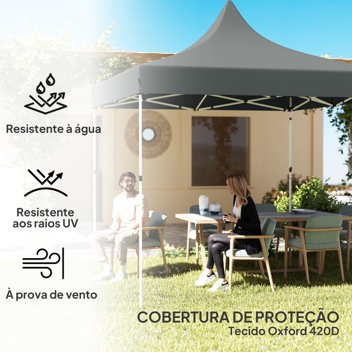 Tenda Dobrável Pop-Up 3x3 m Tenda Dobrável com 4 Paredes Laterais Anti-UV Altura Ajustável Estrutura Metálica Resistente e Bolsa de Transporte para Campismo Festas Cinza
