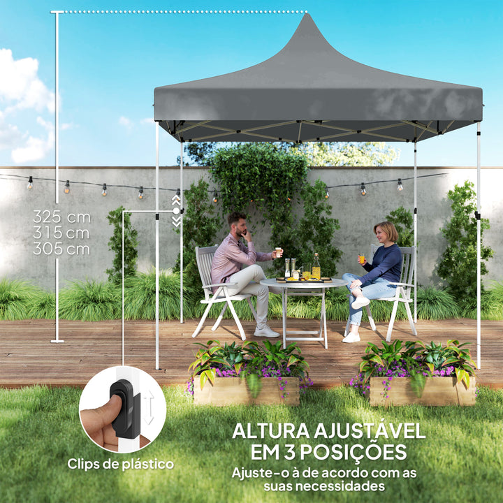 Tenda Dobrável Pop-Up 3x3 m Tenda Dobrável com 4 Paredes Laterais Anti-UV Altura Ajustável Estrutura Metálica Resistente e Bolsa de Transporte para Campismo Festas Cinza