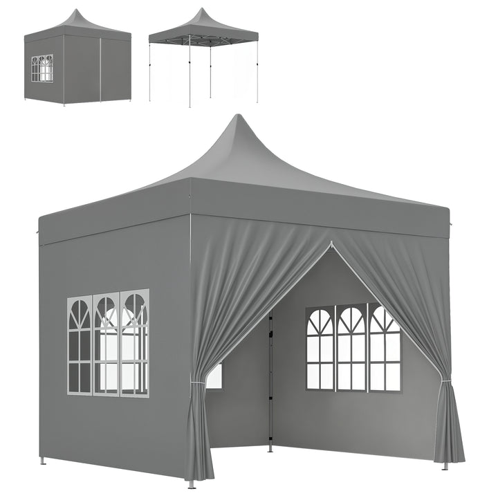 Tenda Dobrável Pop-Up 3x3 m Tenda Dobrável com 4 Paredes Laterais Anti-UV Altura Ajustável Estrutura Metálica Resistente e Bolsa de Transporte para Campismo Festas Cinza