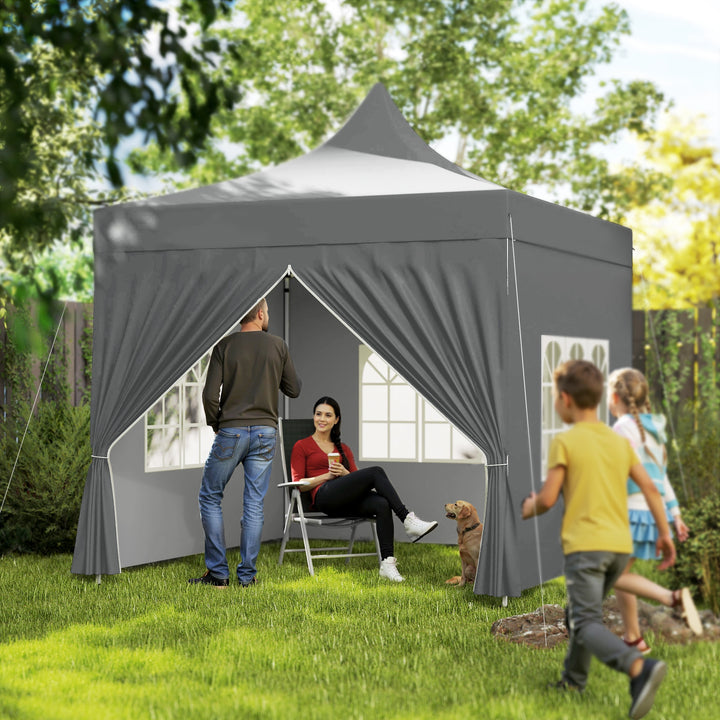 Tenda Dobrável Pop-Up 3x3 m Tenda Dobrável com 4 Paredes Laterais Anti-UV Altura Ajustável Estrutura Metálica Resistente e Bolsa de Transporte para Campismo Festas Cinza