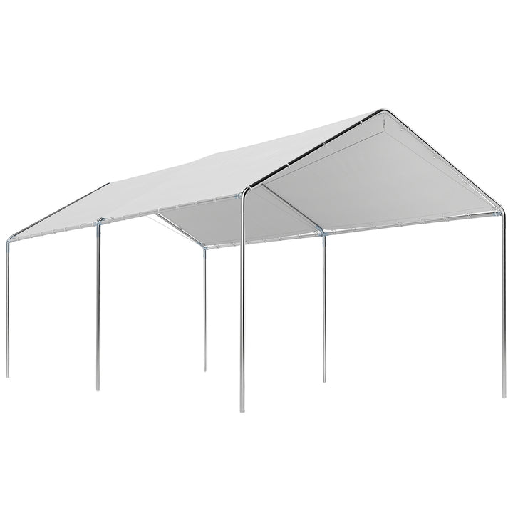 Tenda Garagem para Carro 3x6 m, Abrigo Exterior Portátil com Estrutura de Aço Galvanizado, Impermeável, Anti-UV, Pavilhão Gazebo de Jardim com Acessórios, para Eventos, Festas, Branco