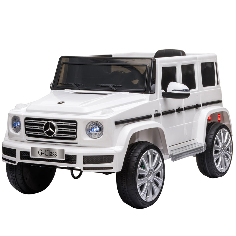 Carro Elétrico para Crianças acima de 3 Anos BENZ G500 Todo-o-Terreno com Bateria 12V Veículo Elétrico com Controlo Remoto Música Buzina Velocidade 3-5 km/h Carga 30 kg Branco