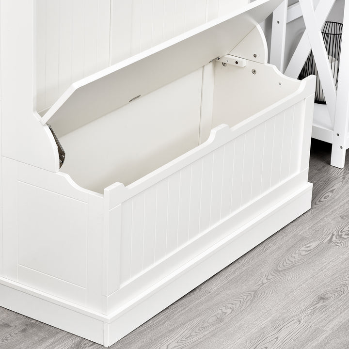 Cabide com banco Conjunto de salão Mobília do salão 5 ganchos espaço de armazenamento 96x34x179,7cm Branco