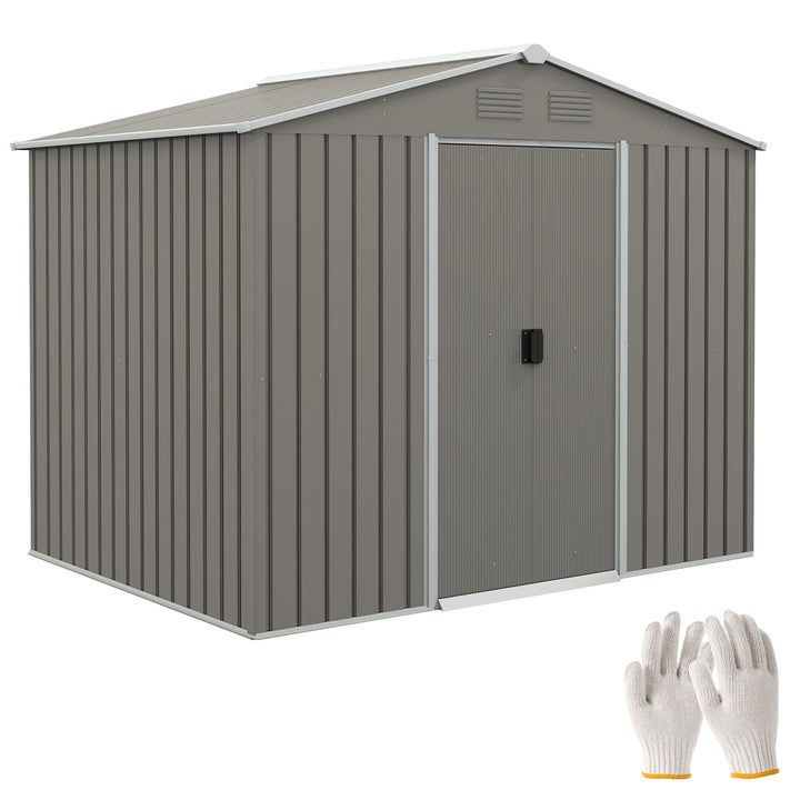 Abrigo de Jardim de 3,6 m² 236x174x190 cm Abrigo de Exterior para Armazenamento de Ferramentas com Portas de Correr e 4 Janelas de Ventilação para Pátio Cinza Claro