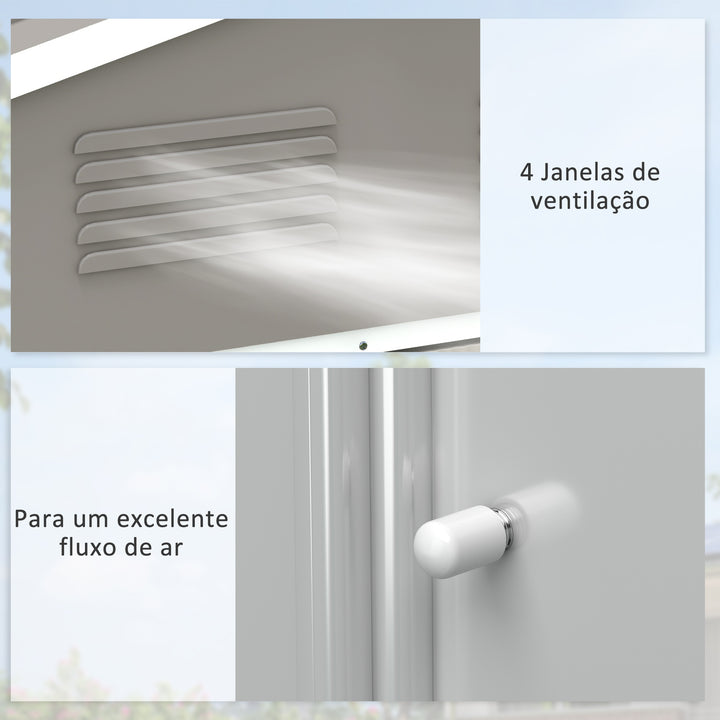 Abrigo de Jardim de 3,6 m² 236x174x190 cm Abrigo de Exterior para Armazenamento de Ferramentas com Portas de Correr e 4 Janelas de Ventilação para Pátio Cinza Claro