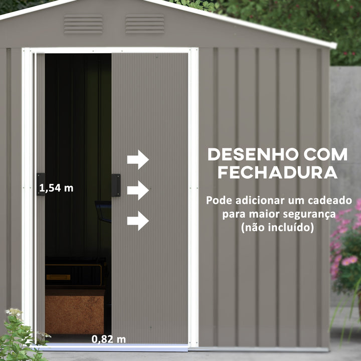Abrigo de Jardim de 3,6 m² 236x174x190 cm Abrigo de Exterior para Armazenamento de Ferramentas com Portas de Correr e 4 Janelas de Ventilação para Pátio Cinza Claro