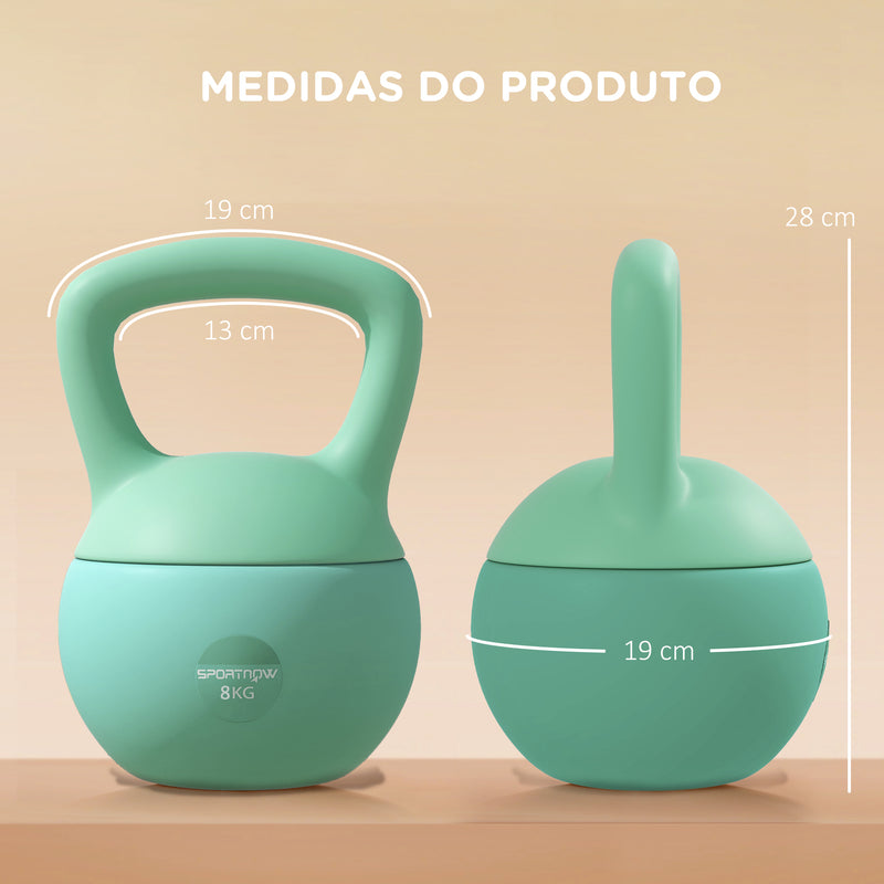 Kettlebell de 8 kg Pesa Russa Preenchida de Areia Metálica e Alça Antiderrapante para Treino de Musculação em Casa Ginásio 19x19x28 cm Verde