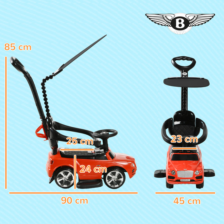 Carro Andador 3 em 1 Carro Andador com Licença Bentley Bentayga Carro Andador para Bebés de 12-36 Meses com Guiador e Capô Desmontáveis Música e Buzina Vermelho