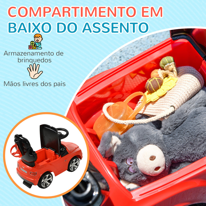 Carro Andador 3 em 1 Carro Andador com Licença Bentley Bentayga Carro Andador para Bebés de 12-36 Meses com Guiador e Capô Desmontáveis Música e Buzina Vermelho