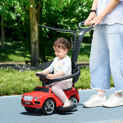 Carro Andador 3 em 1 Carro Andador com Licença Bentley Bentayga Carro Andador para Bebés de 12-36 Meses com Guiador e Capô Desmontáveis Música e Buzina Vermelho
