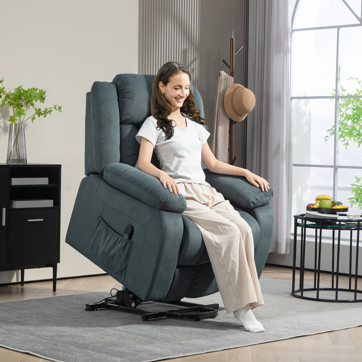 Poltrona Relax Reclinável Elétrica Levanta Pessoas com Porta USB Controlo Remoto Assento Largo Apoio para os Pés Estofada em Tecido Aveludado Cinzento