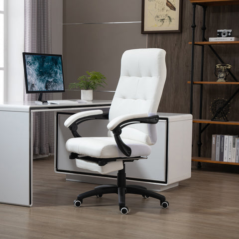 Cadeira de escritório ergonômica giratória com função de inclinação altura ajustável Apoio de braço e apoio para os pés em couro sintético 65x65x114-124 cm Branco
