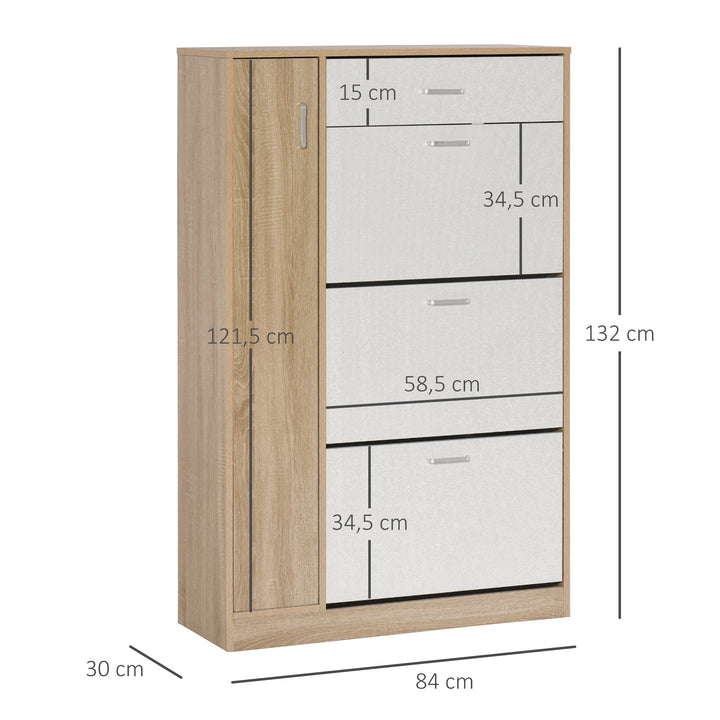 Sapateira de 3 Portas para 18-27 Pares de Sapatos com Gaveta e Armário para Entrada Dormitório 84x30x132 cm Madeira Natural