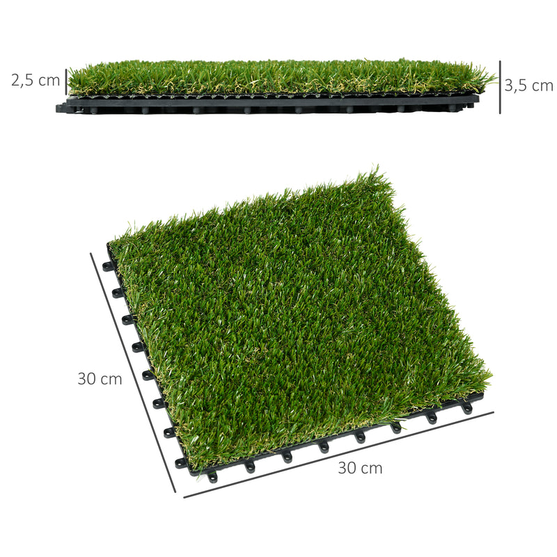 Relva Artificial 30x30cm 10 Peças com Altura de 25mm Alta Densidade 11000 Relva Artificial de Encaixe para Exterior Pátio Terraço Verde