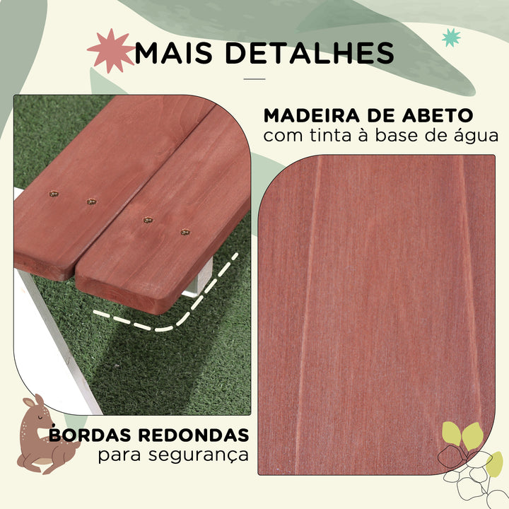 Conjunto de Mesa e 2 Bancos Infantil de Madeira Mesa de Piquenique para Crianças de 3-8 Anos para Jardim Pátio Varanda 89x79x50 cm Marrom e Branco