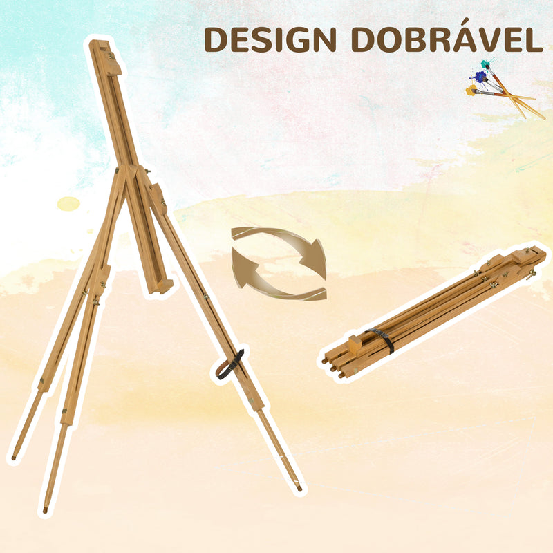 Cavalete de Pintura Dobrável Cavalete para Pintar com Altura Ajustável e Tripé de Madeira de Faia Suporta Telas de até 107 cm 93x84x183 cm Natural