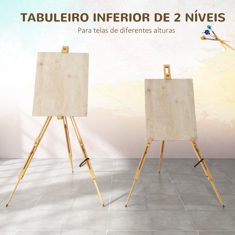 Cavalete de Pintura Dobrável Cavalete para Pintar com Altura Ajustável e Tripé de Madeira de Faia Suporta Telas de até 107 cm 93x84x183 cm Natural