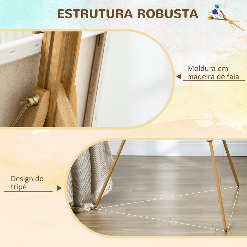 Cavalete de Pintura Dobrável Cavalete para Pintar com Altura Ajustável e Tripé de Madeira de Faia Suporta Telas de até 107 cm 93x84x183 cm Natural