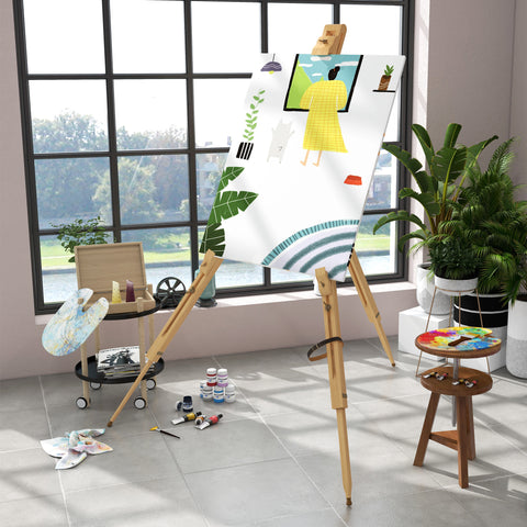 Cavalete de Pintura Dobrável Cavalete para Pintar com Altura Ajustável e Tripé de Madeira de Faia Suporta Telas de até 107 cm 93x84x183 cm Natural