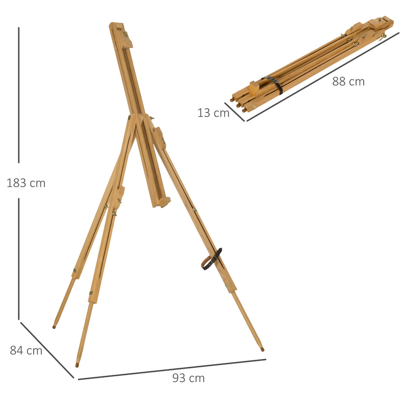 Cavalete de Pintura Dobrável Cavalete para Pintar com Altura Ajustável e Tripé de Madeira de Faia Suporta Telas de até 107 cm 93x84x183 cm Natural