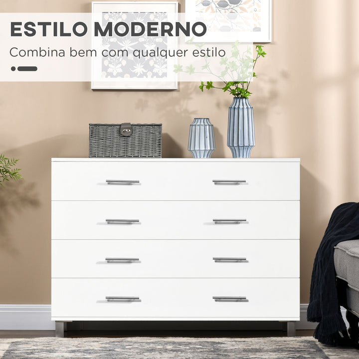 Cómoda com 4 Gavetas Cómoda de Dormitório com Pés de Estilo Moderno para Sala de Estar Entrada Corredor 112x38,2x81cm Branco