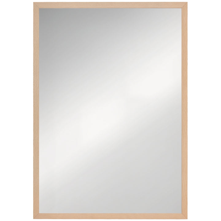 Espelho de Parede Decorativo 50x70 cm Espelho Retangular Espelho de Banheiro com 4 Ganchos Metálicos Estilo Moderno para Sala Quarto Entrada Madeira