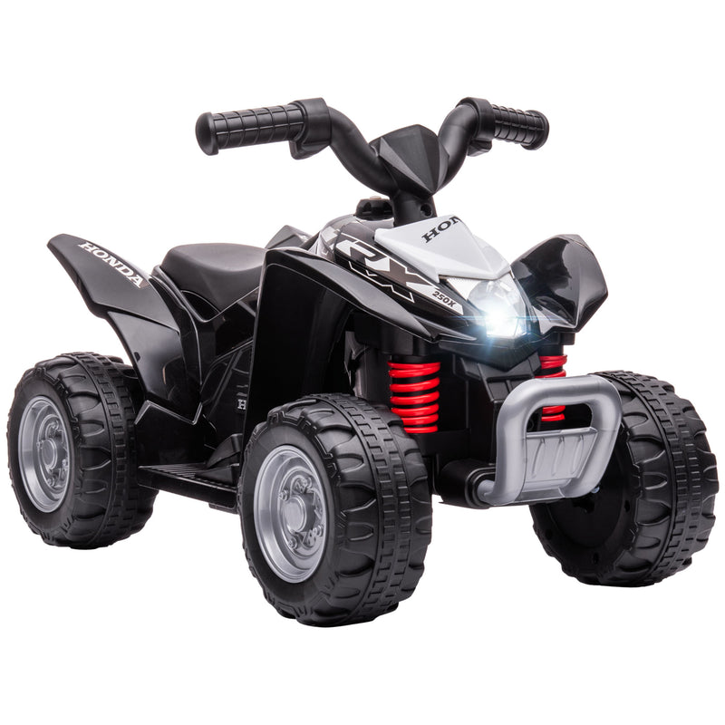 Quadriciclo Elétrico HONDA para Crianças de 18-36 Meses Quadriciclo Elétrico Infantil a Bateria 6V com Faróis LED Buzina Velocidade de 2,8km/h e Avance 65,5x35,5x43,5 cm Branco e Preto