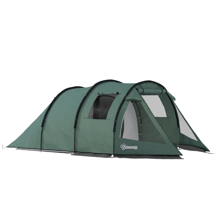 Tenda de Campismo para 3-4 Pessoas Impermeável PU2000 mm com Proteção UV30+ Janelas e Bolsa de Transporte 475x264x172 cm Verde