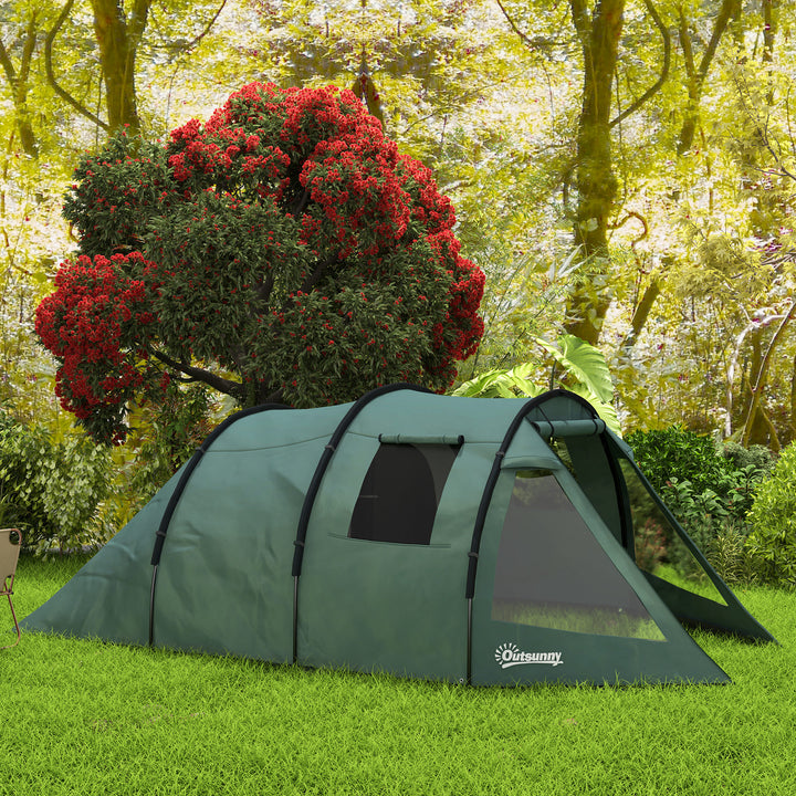 Tenda de Campismo para 3-4 Pessoas Impermeável PU2000 mm com Proteção UV30+ Janelas e Bolsa de Transporte 475x264x172 cm Verde