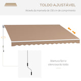 Toldo Manual Retrátil 350x250 cm Toldo para Varanda com Manivela de Metal Impermeável e Anti-UV Toldo Enrolável de Exterior para Jardim Terraço Janelas Marróm