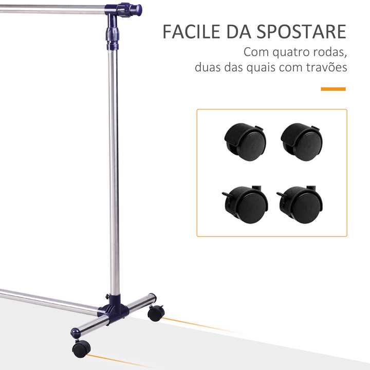 Cabide com rodas para pendurar roupas Ajustável na altura 86-95x45x160-170 cm cromado