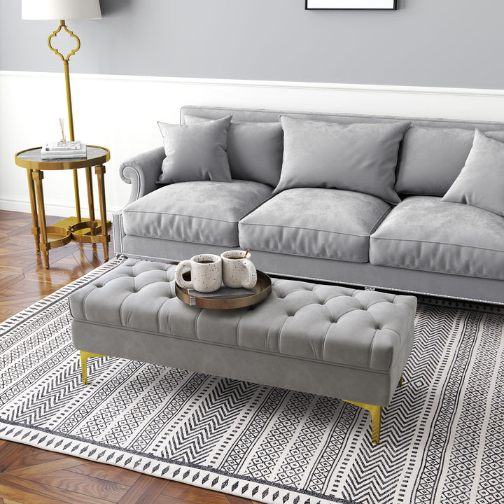 Banco de Pé de Cama com Assento Acolchoado e Pés Metálicos Banco de Quarto para Entrada Corredor Capacidade 120 kg 118x45x42 cm Cinza