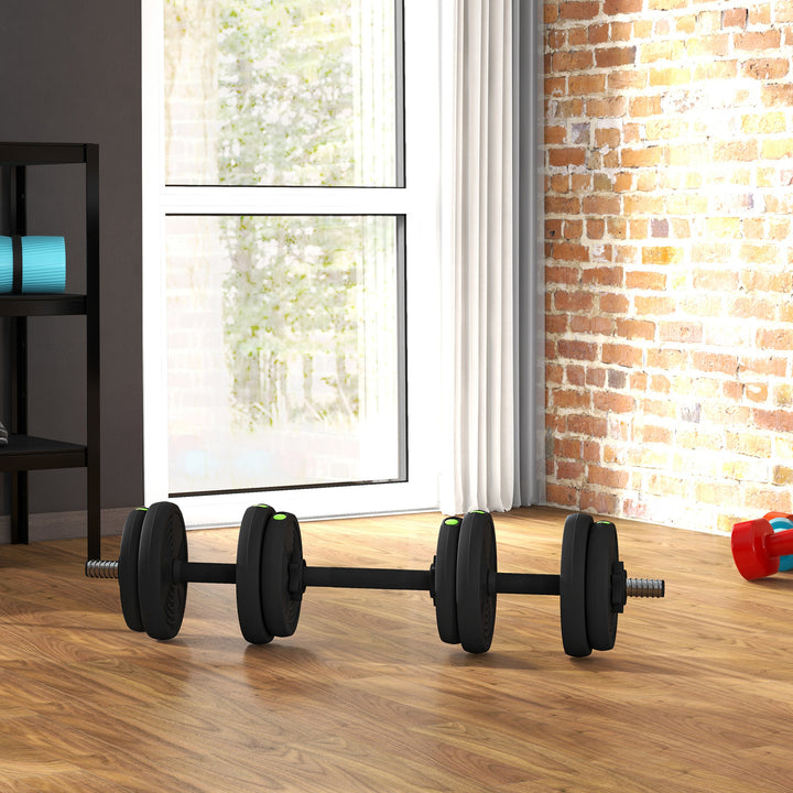 Kit de Halteres 15 kg 2 em 1 Jogo de Pesos com Barra de Pesos Pega Antiderrapante para Treino de Força em Casa Ginásio Escritório Preto e Verde