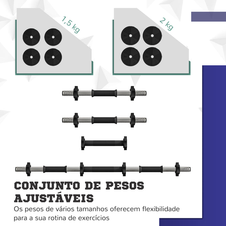 Kit de Halteres 15 kg 2 em 1 Jogo de Pesos com Barra de Pesos Pega Antiderrapante para Treino de Força em Casa Ginásio Escritório Preto e Verde