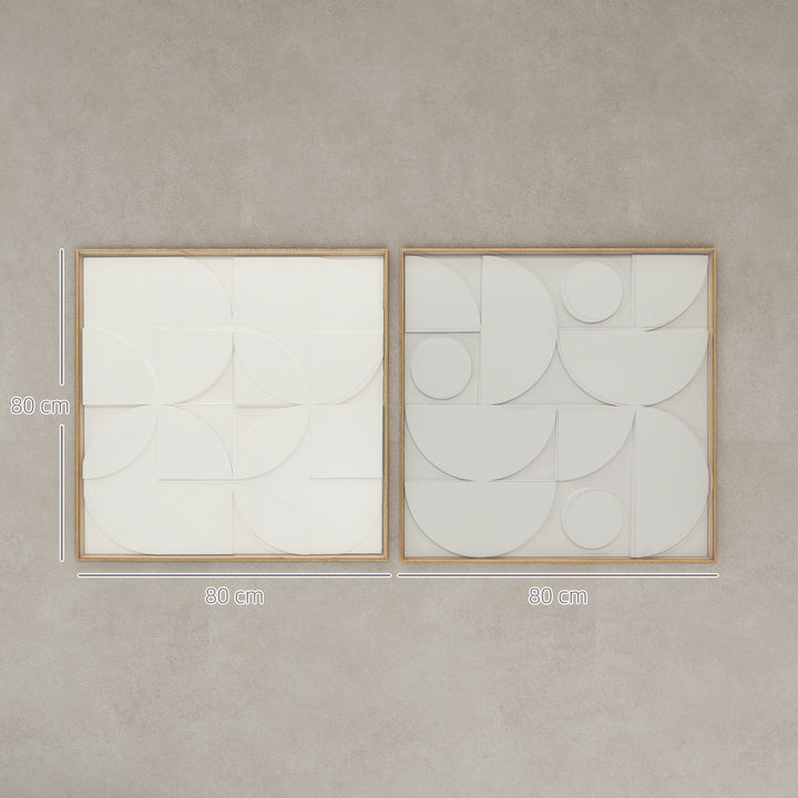 Decoração de Parede em Madeira 3D Conjunto de 2 Peças de Parede 80 cm com Padrões Geométricos Decoração Moderna para Sala Quarto Corredor Branco