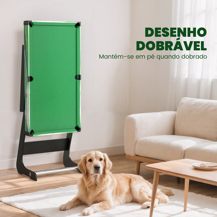 Mesa de Bilhar Dobrável com Acessórios Inclui 16 Bolas 2 Tacos Giz Triângulo e Escova Mesa de Bilhar Portátil para Crianças e Adultos 104x55,5x68 cm Verde