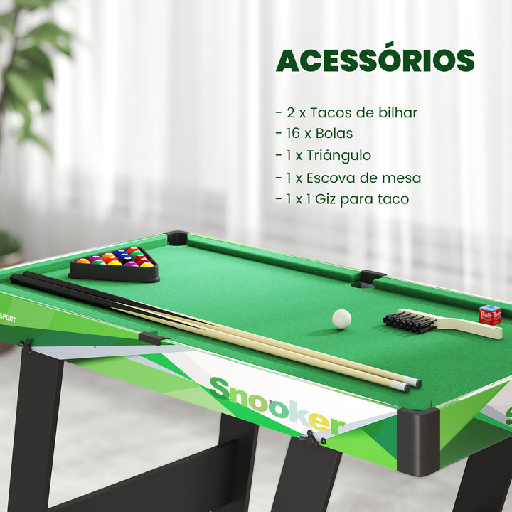 Mesa de Bilhar Dobrável com Acessórios Inclui 16 Bolas 2 Tacos Giz Triângulo e Escova Mesa de Bilhar Portátil para Crianças e Adultos 104x55,5x68 cm Verde