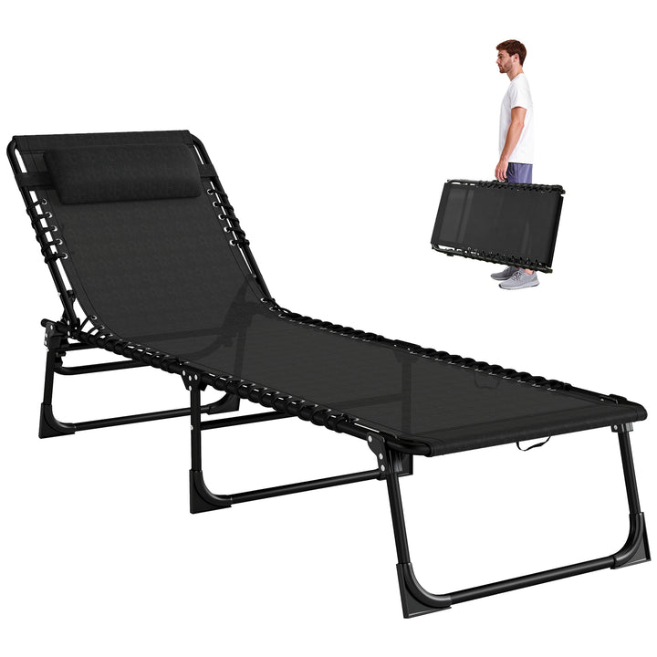 Espreguiçadeira Dobrável e Ajustável em 3 Posições Espreguiçadeira Reclinável de Jardim para Exterior Estrutura de Aço 197x58x76cm Preto