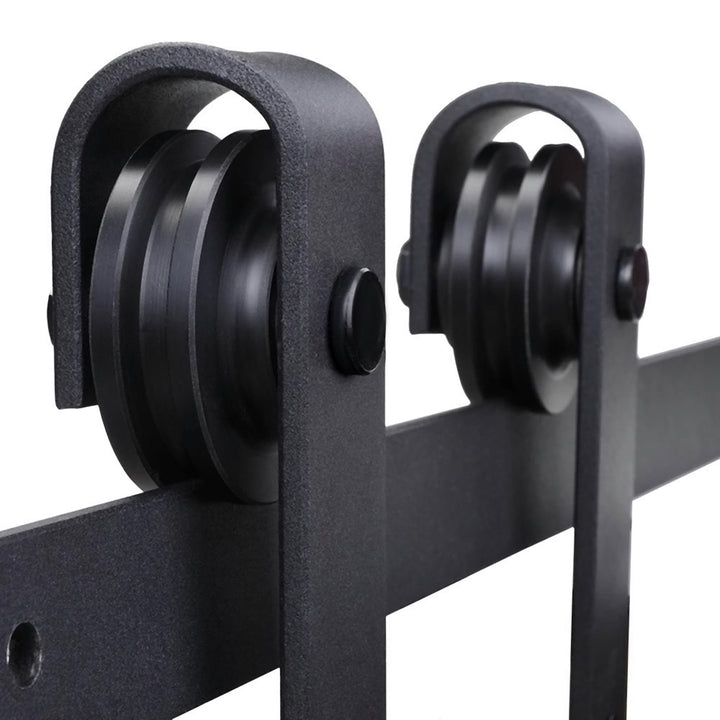 200cm/6.6T Ferragens para Porta Corredeira Tipo Flecha Kit de Acessórios para Porta Corredeira de Madeira com Guia de Chão Trilho Aço de Carbono Preto