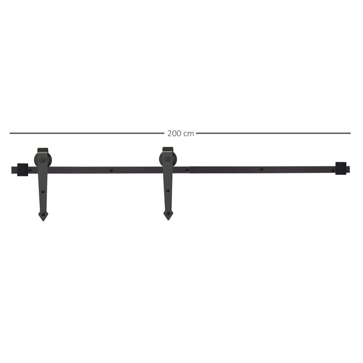200cm/6.6T Ferragens para Porta Corredeira Tipo Flecha Kit de Acessórios para Porta Corredeira de Madeira com Guia de Chão Trilho Aço de Carbono Preto