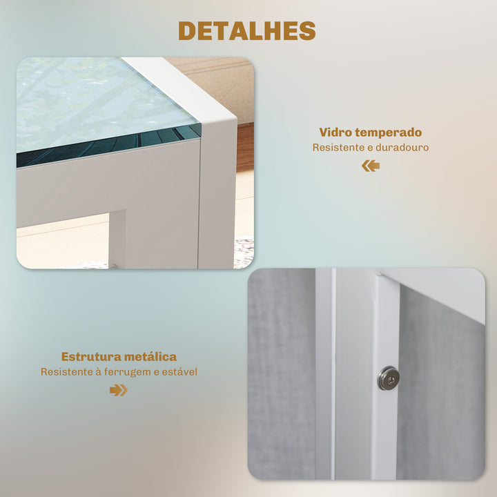 Conjunto de Refeição Mesa e 4 Cadeiras Conjunto de 5 Peças de Móveis de Cozinha Mesa Retangular de Vidro Temperado e Cadeiras Estofadas em PU com Pés de Metal Branco