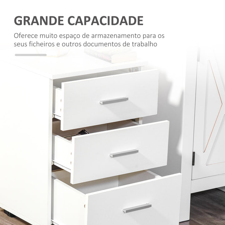 Armário de escritório com 3 gavetas Rodas com freio Fechadura 40x41,5x61,5 cm Branco