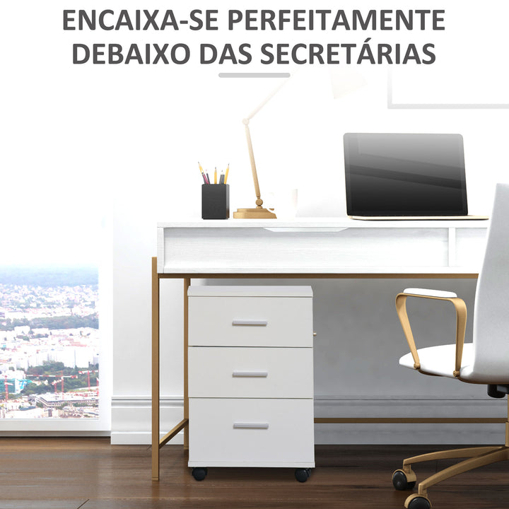 Armário de escritório com 3 gavetas Rodas com freio Fechadura 40x41,5x61,5 cm Branco