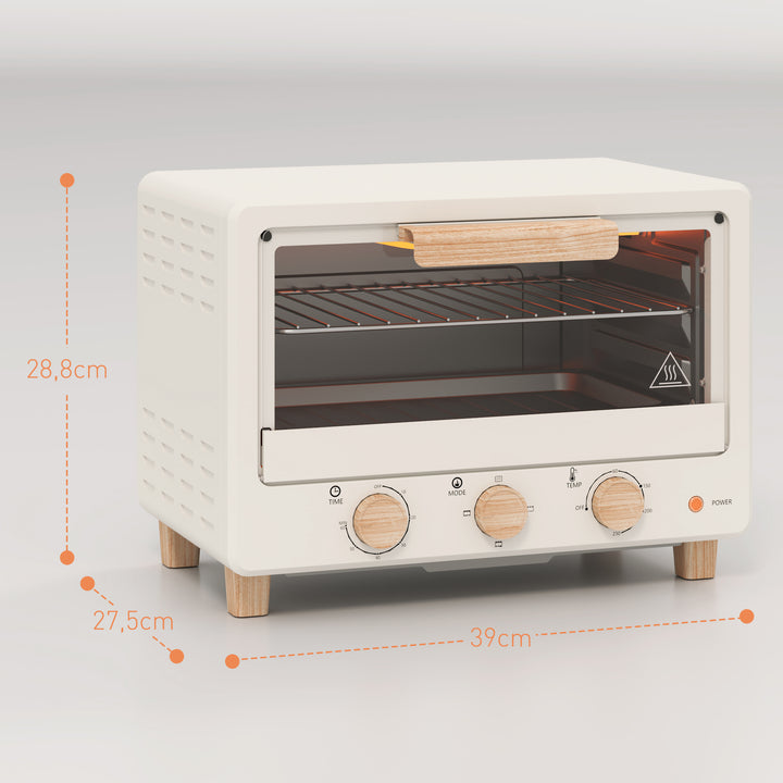 Forno Elétrico de Mesa Mini Forno de 16L Forno Elétrico com Porta de Vidro Temporizador e Temperatura Ajustável até 230? 39x27,5x28,8 cm Creme