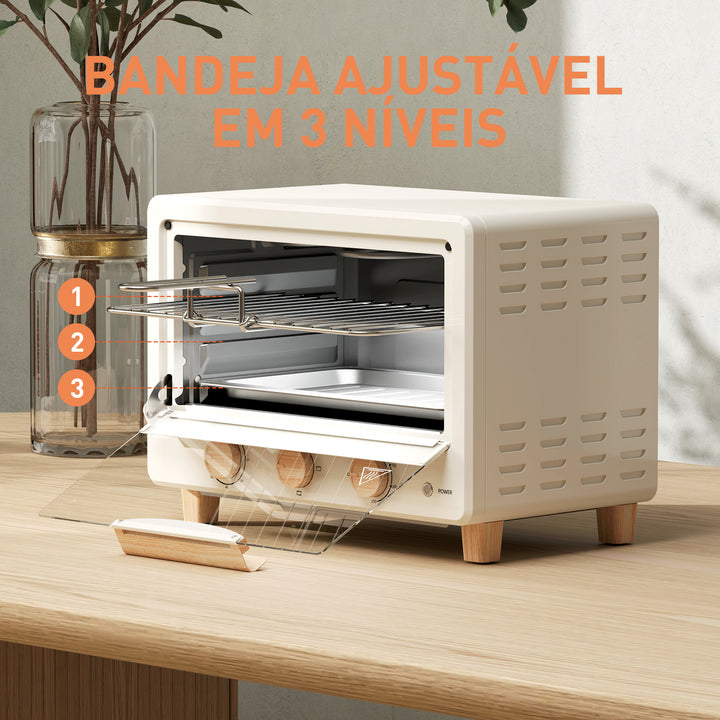 Forno Elétrico de Mesa Mini Forno de 16L Forno Elétrico com Porta de Vidro Temporizador e Temperatura Ajustável até 230? 39x27,5x28,8 cm Creme