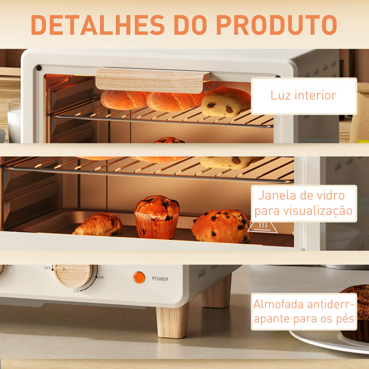 Forno Elétrico de Mesa Mini Forno de 16L Forno Elétrico com Porta de Vidro Temporizador e Temperatura Ajustável até 230? 39x27,5x28,8 cm Creme