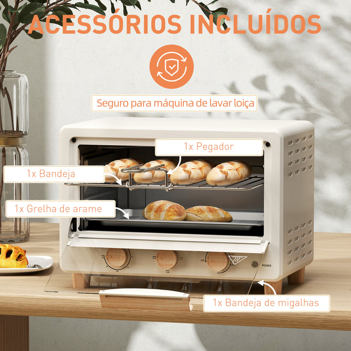 Forno Elétrico de Mesa Mini Forno de 16L Forno Elétrico com Porta de Vidro Temporizador e Temperatura Ajustável até 230? 39x27,5x28,8 cm Creme